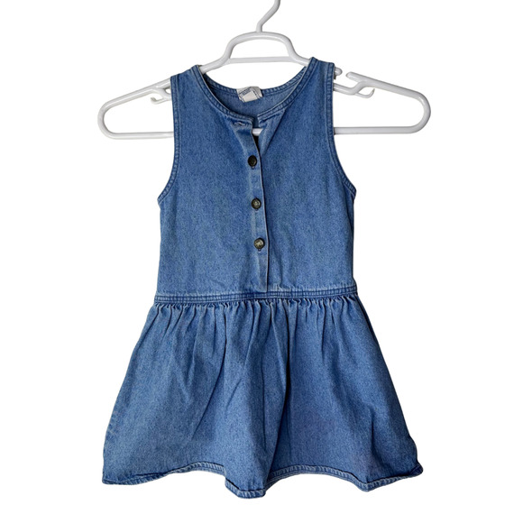 Vintage OshKosh B'Gosh Dress Girls 6 Blue Denim Sleeveless Button USA Made 90s - Picture 1 of 6